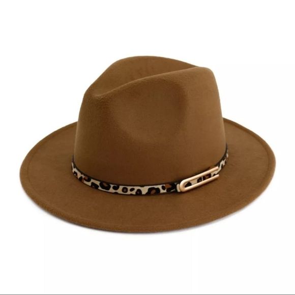 Other - Tan Unisex Fedora Hat with Animal Print Belt
